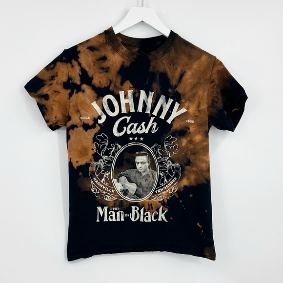 Johnny Cash Custom Bleach Splatter Short Sleeve Shirt Size Small Upcycled - Picture 1 of 8